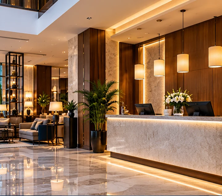 Modern hotel reception and hospitality interior